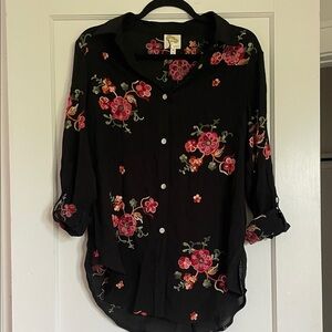Black Floral Button-Up Women's Blouse
